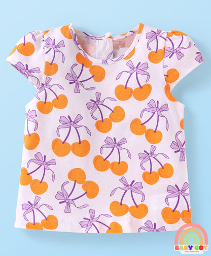 Cotton Knit Cap Sleeves T-Shirts with with Fruits Print Pack of 5 - Multicolor
