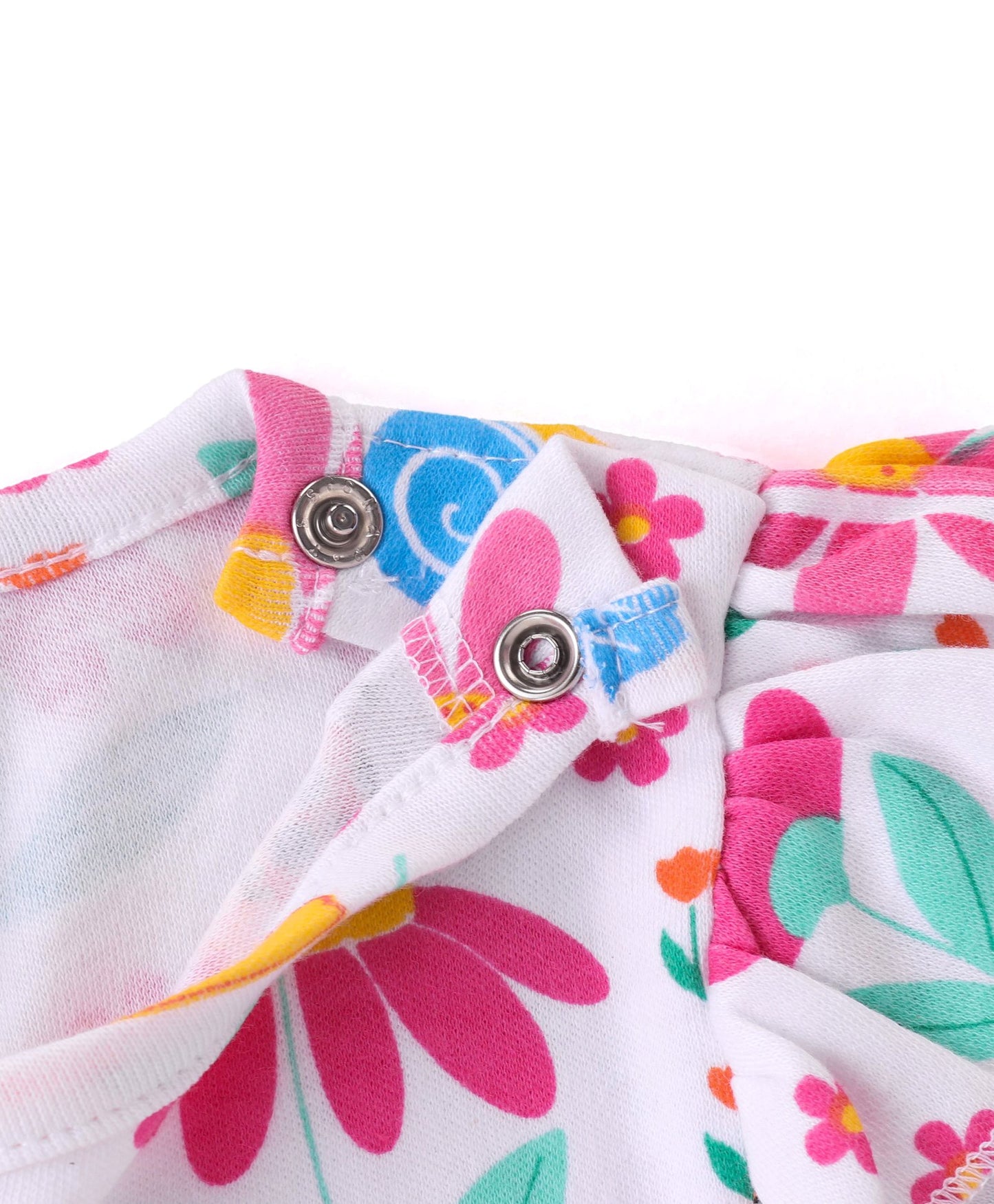 100% Cotton Knit Full Sleeves Onesies with Polka Dots Floral Print & Frill Detailing Pack of 3 - Yellow Pink & White