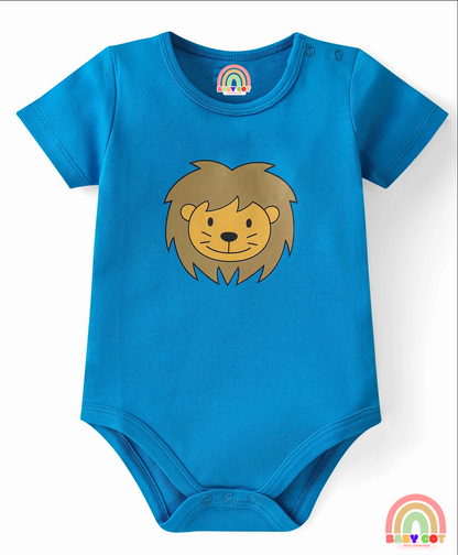100% Cotton Knit Half Sleeves Striped & Lion Printed Onesies Pack of 5 - Multicolour