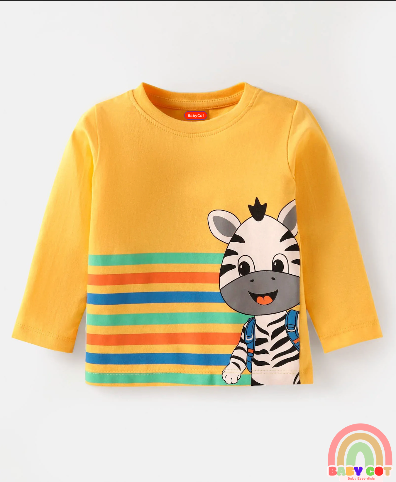 Cotton Knit Full Sleeves T-Shirts With Stripes Text & Animal Print Pack Of 7 - Blue Yellow Orange