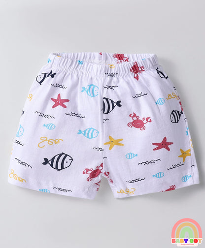 Single Jersey Knit Above Knee Length Shorts With Sea Life & Heart Print Pack Of 5 - Multicolour