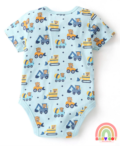 100% Cotton Knit Half Sleeves Onesies Bear Print Pack of 5 - Multicolour