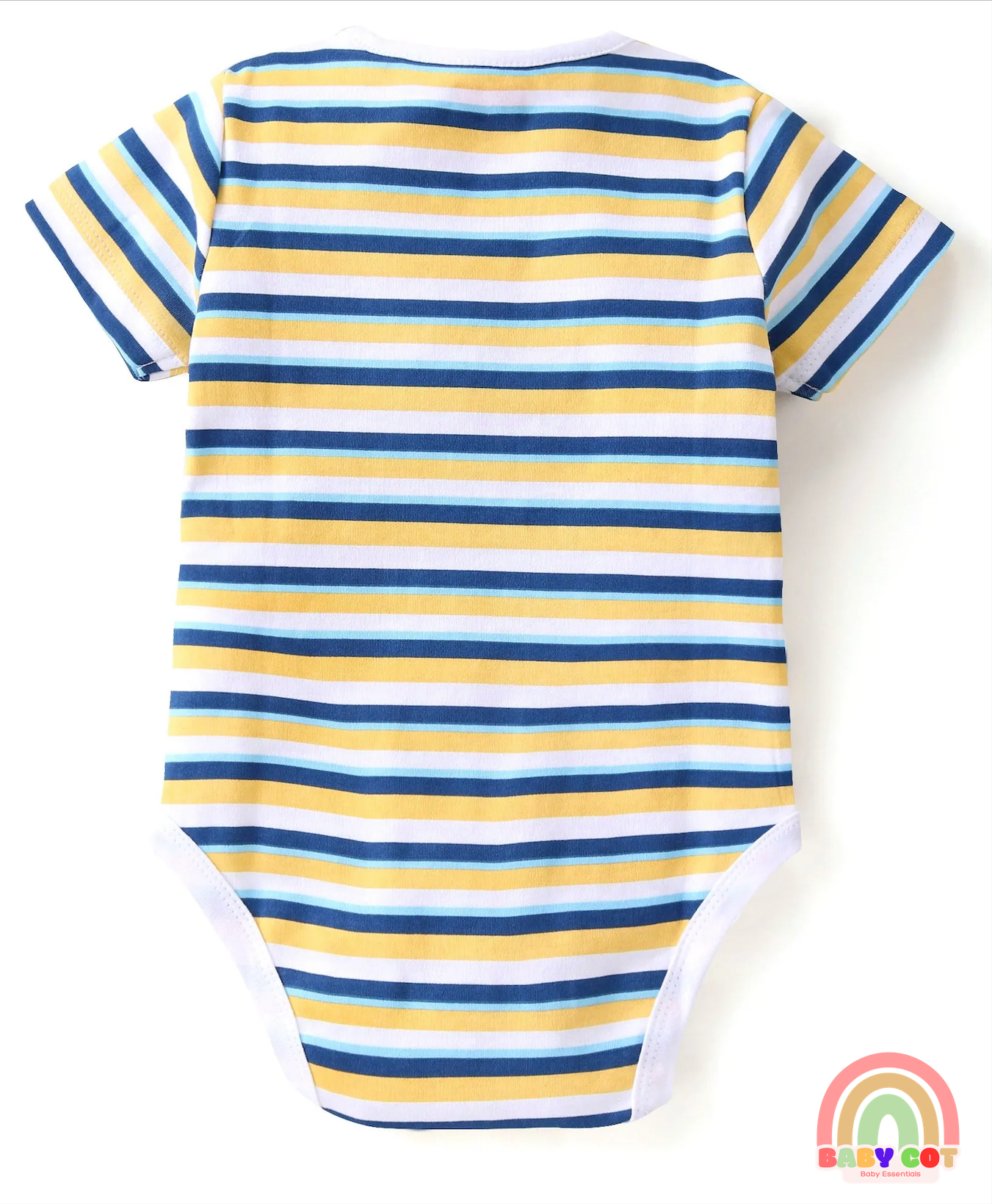 100% Cotton Knit Half Sleeves Onesies Stripes & Bear Print Pack Of 5 - Blue Yellow & White