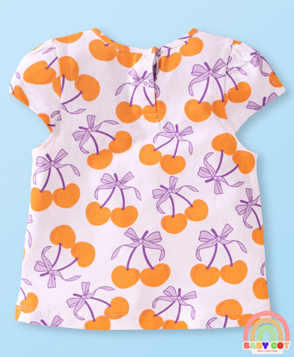 Cotton Knit Cap Sleeves T-Shirts with with Fruits Print Pack of 5 - Multicolor