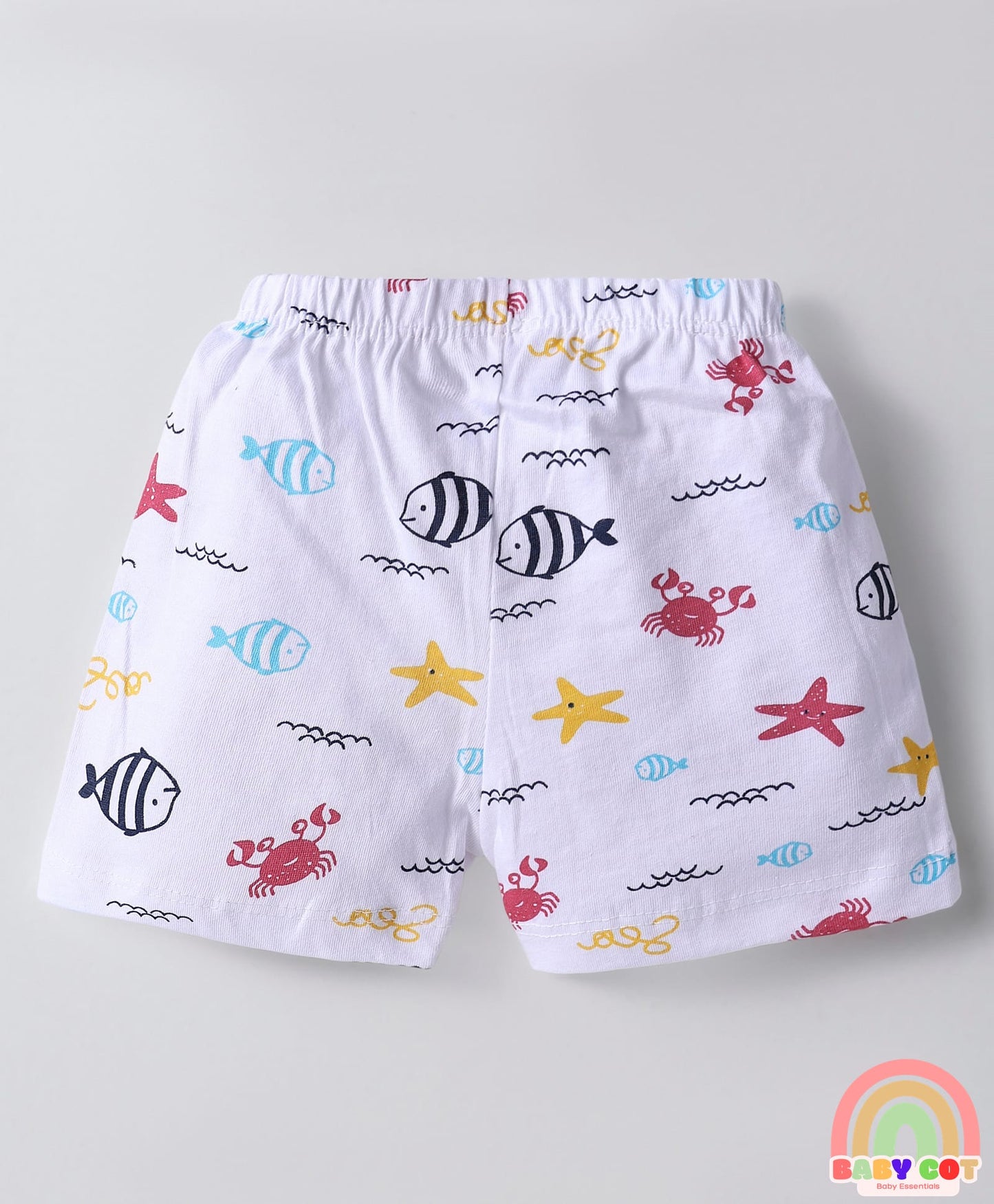 Single Jersey Knit Above Knee Length Shorts With Sea Life & Heart Print Pack Of 5 - Multicolour