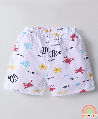 Single Jersey Knit Above Knee Length Shorts With Sea Life & Heart Print Pack Of 5 - Multicolour
