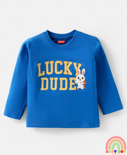Cotton Knit Full Sleeves T-Shirts With Stripes Text & Animal Print Pack Of 7 - Blue Yellow Orange