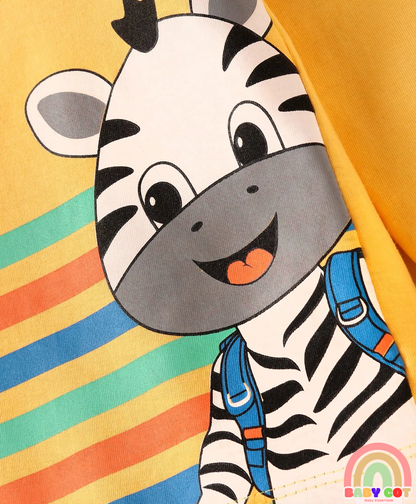 Cotton Knit Full Sleeves T-Shirts With Stripes Text & Animal Print Pack Of 7 - Blue Yellow Orange