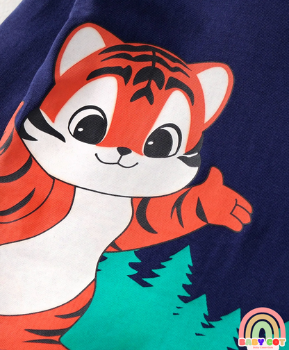 Cotton Knit Full Sleeves T-Shirts With Stripes Text & Animal Print Pack Of 7 - Blue Yellow Orange