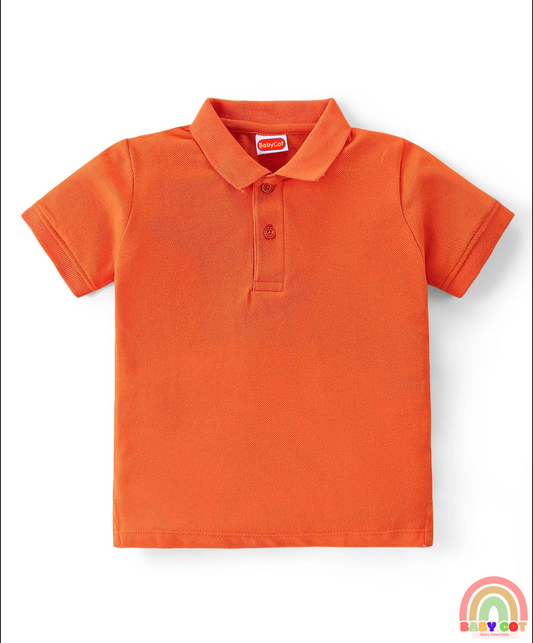 100% Cotton Knit Half Sleeves Polo T-Shirt With Solid Colour - Orange
