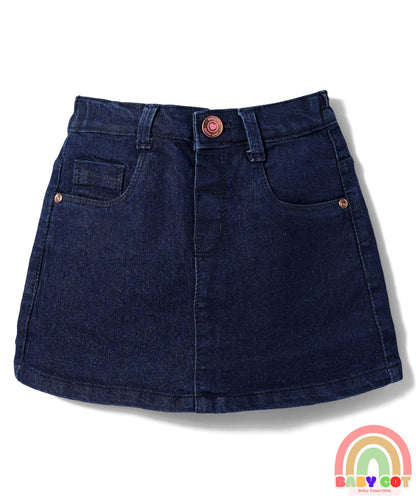 Mid Thigh Denim Washed Skirt With Stretch - Navy Blue