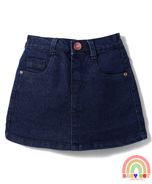 Mid Thigh Denim Washed Skirt With Stretch - Navy Blue
