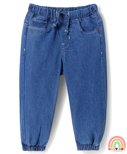 Full Length Washed Denim Jeans With Stretch - Medium Blue