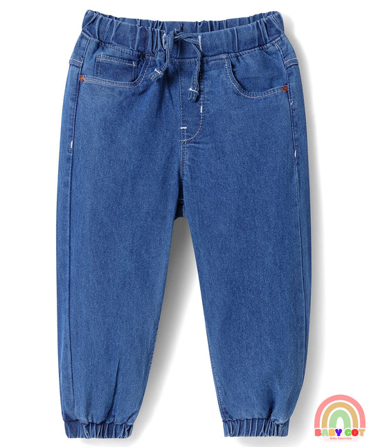 Full Length Washed Denim Jeans With Stretch - Medium Blue