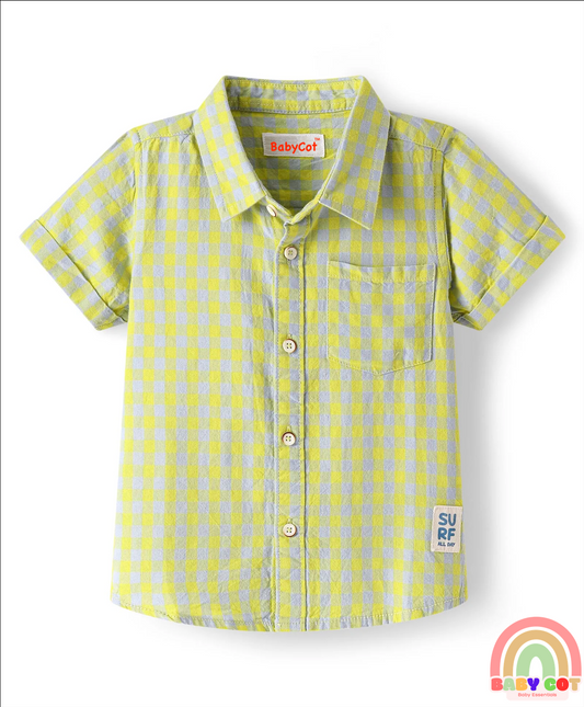 100% Cotton Woven Half Sleeves Checks Shirt- Yellow
