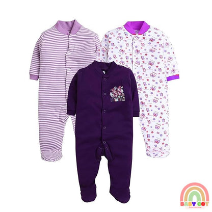 100% Cotton Purple Rompers Sleepsuits Jumpsuit Night Suits for Infants Newborn Baby Boys & Girls