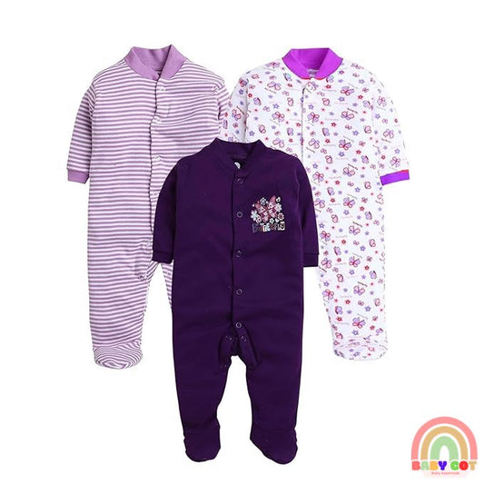 100% Cotton Purple Rompers Sleepsuits Jumpsuit Night Suits for Infants Newborn Baby Boys & Girls
