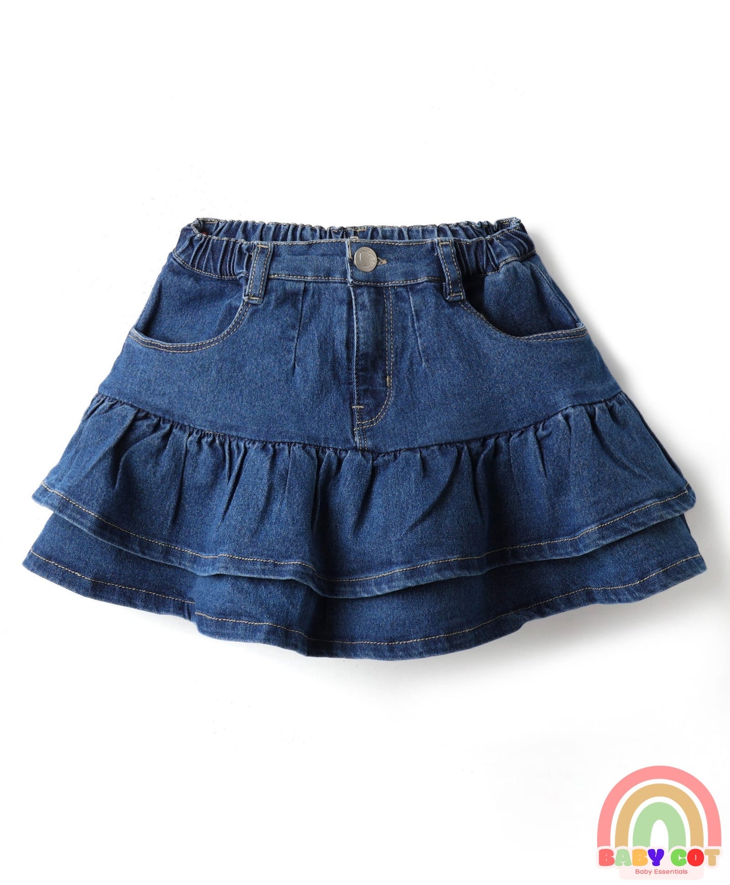 Denim Mid Thigh Washed Skirt - Navy Blue