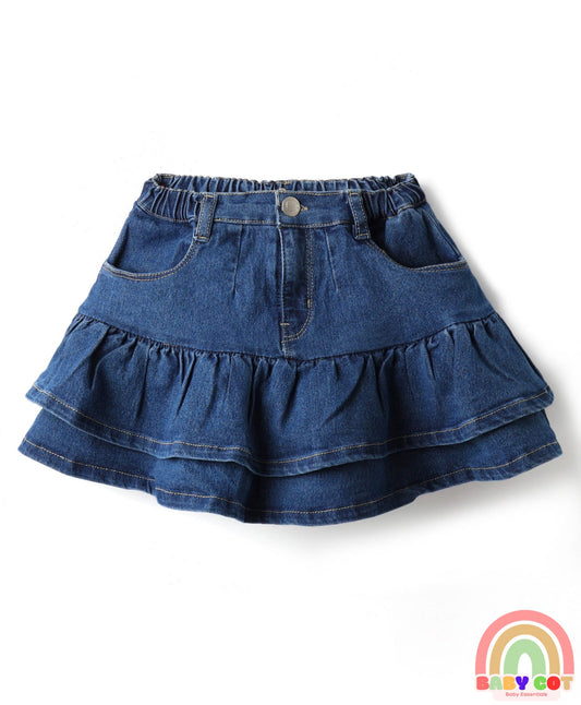 Denim Mid Thigh Washed Skirt - Navy Blue
