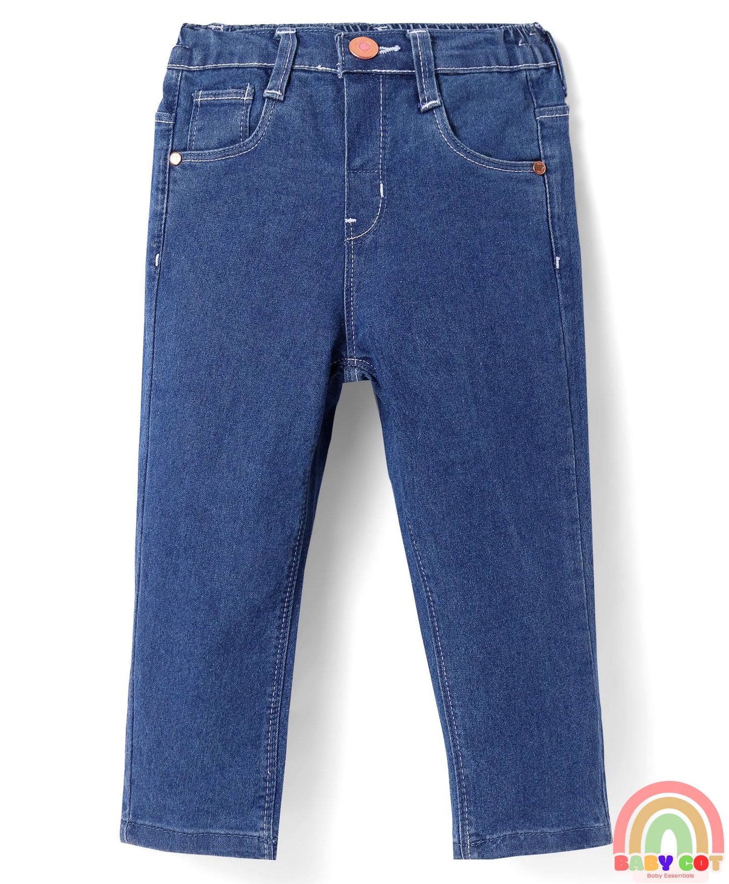Denim Full Length Washed Jeans With Stretch - Blue