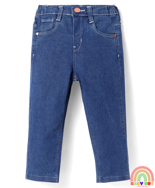 Denim Full Length Washed Jeans With Stretch - Blue