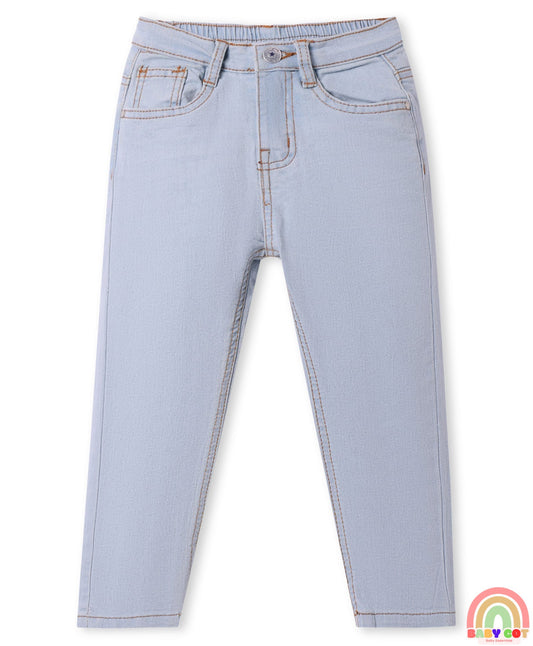 Full Length Washed Denim Stretch Jeans - Light Blue