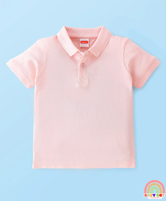 Cotton Knit Half Sleeves Polo T-Shirt Solid Colour - Peach