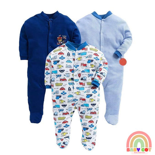 100% Cotton Blue Rompers Sleepsuits Jumpsuit Night Suits for Infants Newborn Baby Boys & Girls