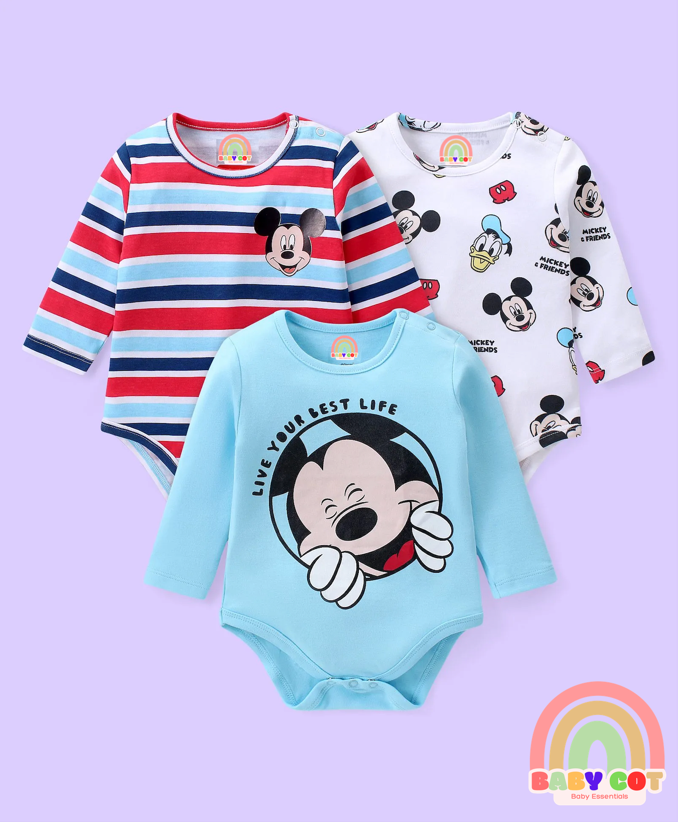 Full Sleeves Onesies With Printed Graphics Pack of 3 - Multicolour
