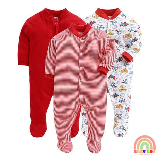100% Cotton Red Rompers Sleepsuits Jumpsuit Night Suits for Infants Newborn Baby Boys & Girls