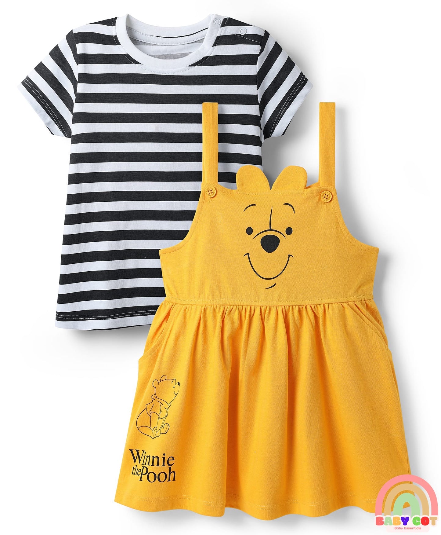 Cotton Jersey Knit Half Sleeves T-Shirt with Frock Winnie the Pooh Graphics- Yellow