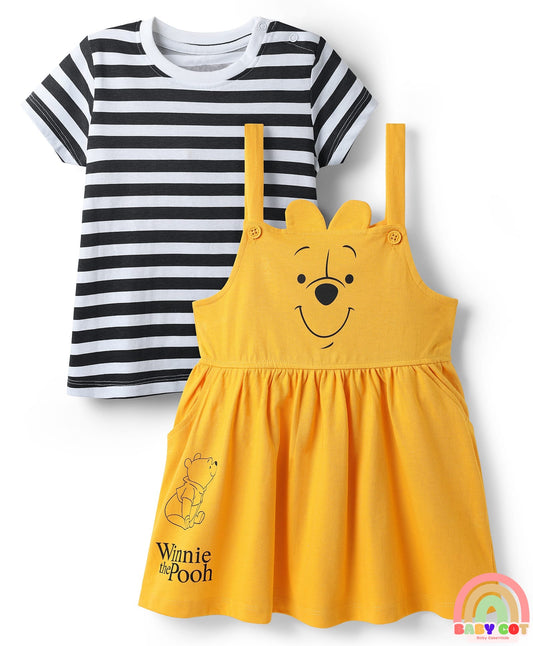 Cotton Jersey Knit Half Sleeves T-Shirt with Frock Winnie the Pooh Graphics- Yellow