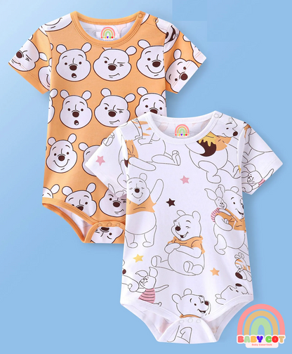 Interlock Knit Half Sleeves Onesies With Winnie The Pooh Print Pack of 2 - Orange & White