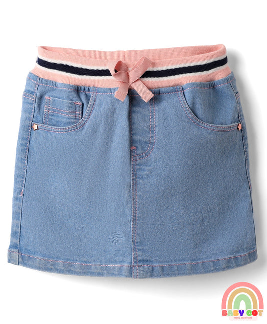 Denim Mid Thigh Washed Skirts -Light Blue