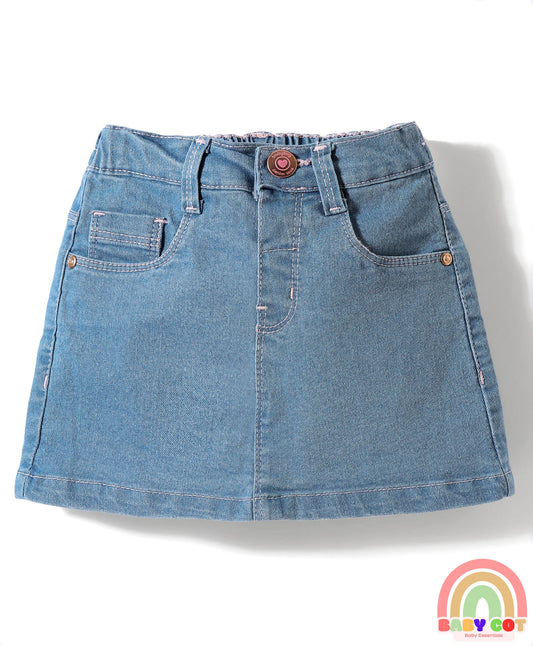 Mid Thigh Denim Washed Skirt With Stretch - Light Blue