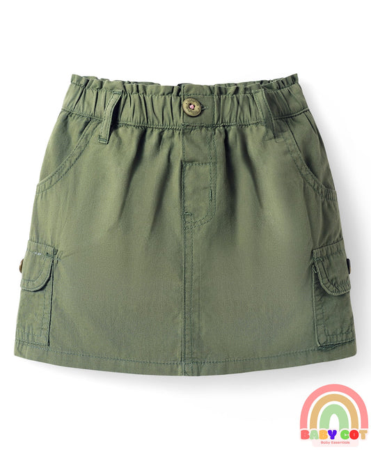 Twill Woven Mid Thigh Solid Color Skorts with Stretch - Olive Green