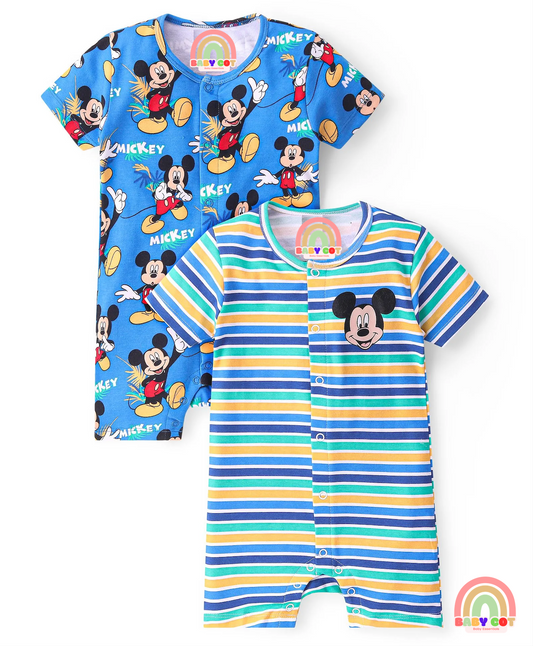 Interlock Knit Half Sleeves Rompers,Printed Pack of 2 - Blue