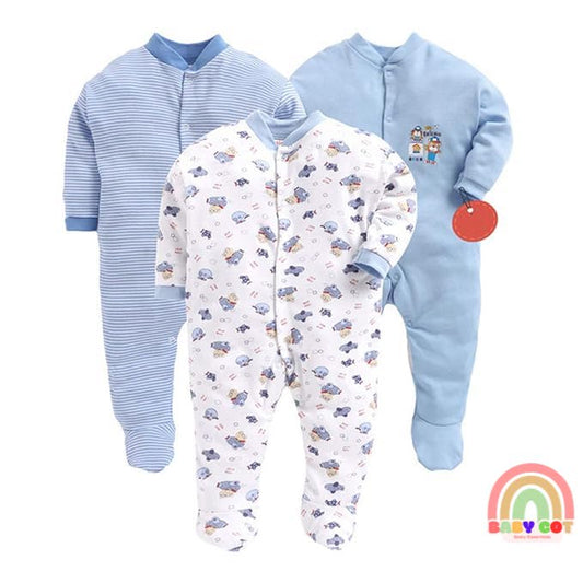 100% Cotton Light Blue Rompers Sleepsuits Jumpsuit Night Suits for Infants Newborn Baby Boys & Girls