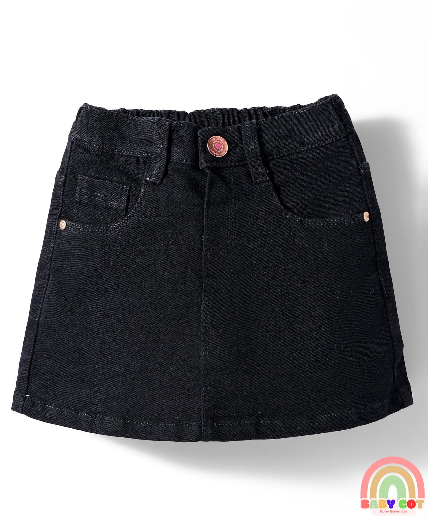Mid Thigh Denim Washed Skirt With Stretch - Black