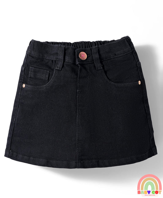 Mid Thigh Denim Washed Skirt With Stretch - Black