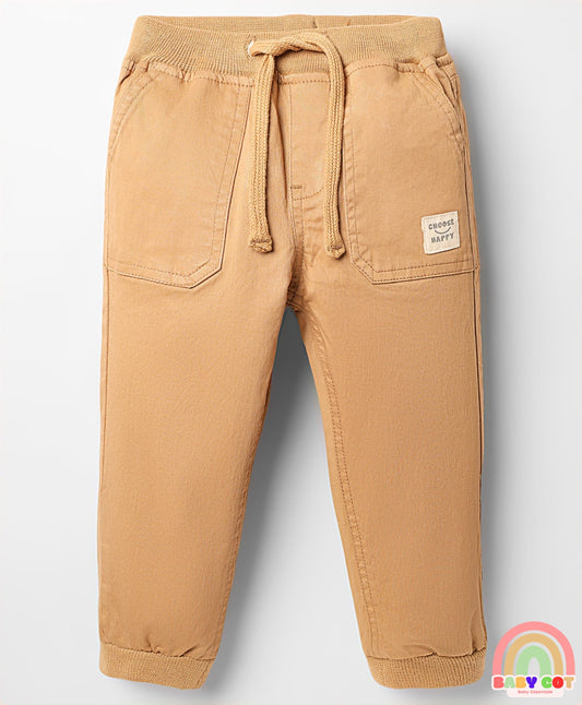 Twill Woven Full Length Solid Coloured Trousers With Stretch - Khaki