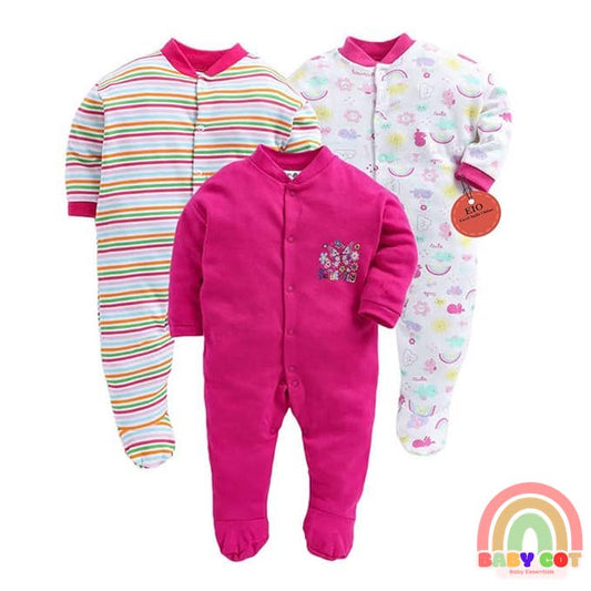 100% Cotton Pink Rompers Sleepsuits Jumpsuit Night Suits for Infants Newborn Baby Boys & Girls