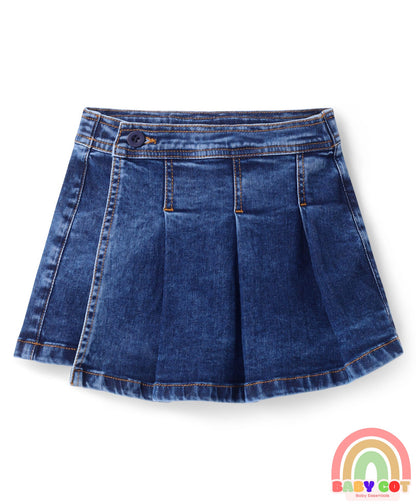 Cotton Woven Pleated Skorts - Blue