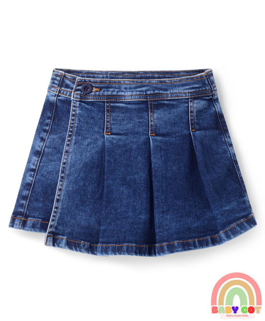 Cotton Woven Pleated Skorts - Blue
