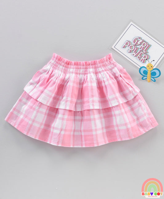 Mid Thigh Length Umbrella Cut Checked Skirt - Pink