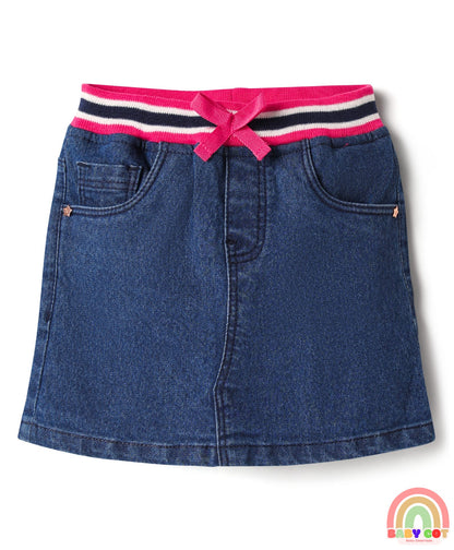 Denim Mid Thigh Washed Skirts - Navy Blue