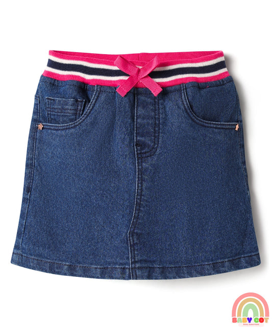 Denim Mid Thigh Washed Skirts - Navy Blue