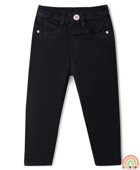 Denim Full Length Washed Jeans With Stretch - Black