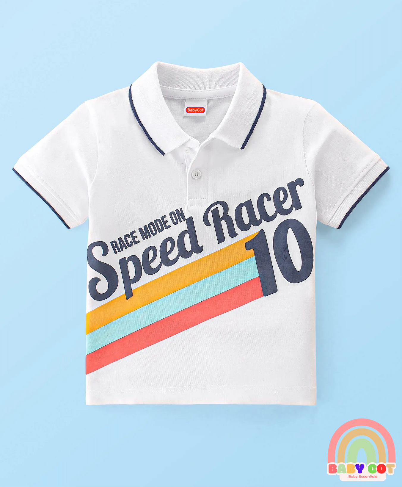 100% Cotton Knit Half Sleeves Polo T-Shirt with Text Graphics - White