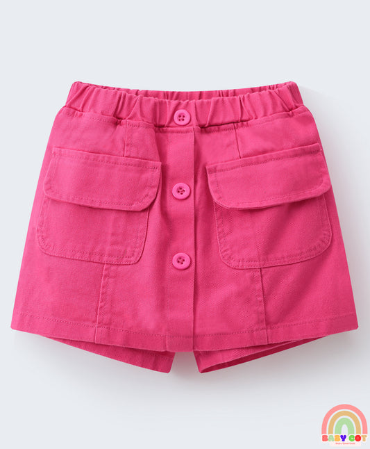 Denim Washed Skorts with Pockets - Dark Pink